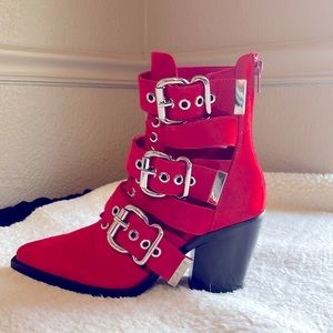 Red Suede Jeffrey Campbell Caceres Booties. New in the box.